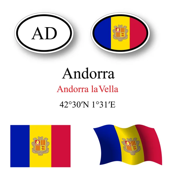 Set de banderas e iconos andorra — Vector de stock