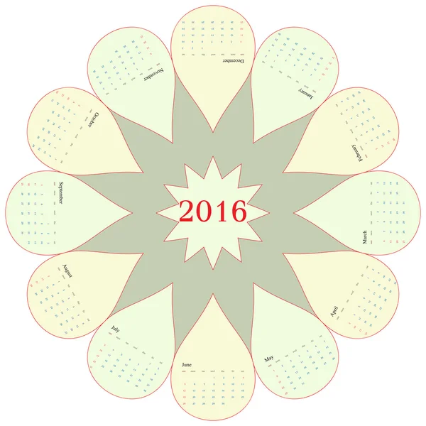 Flower calendar 2016 — Stock Vector