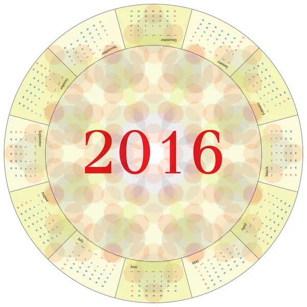 Round bubbles calendar 2016 — Stock Vector