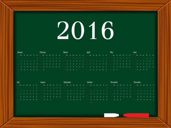 2016 kalender aan boord — Stockvector