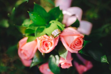 çiçekler makro çekim üzerinde iki altın alyans