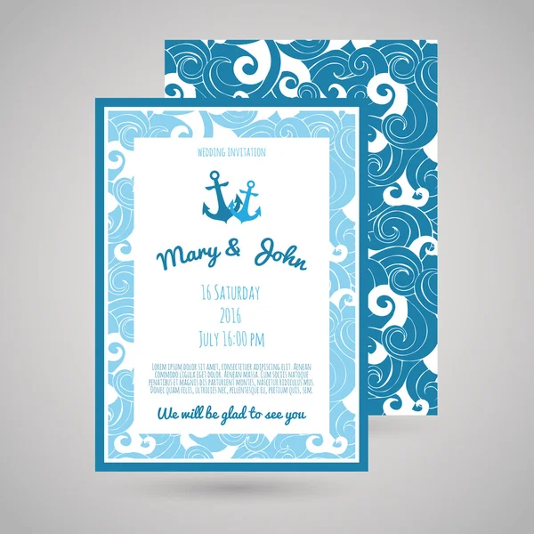 Wedding invitation with sea pattern — Stock Vector