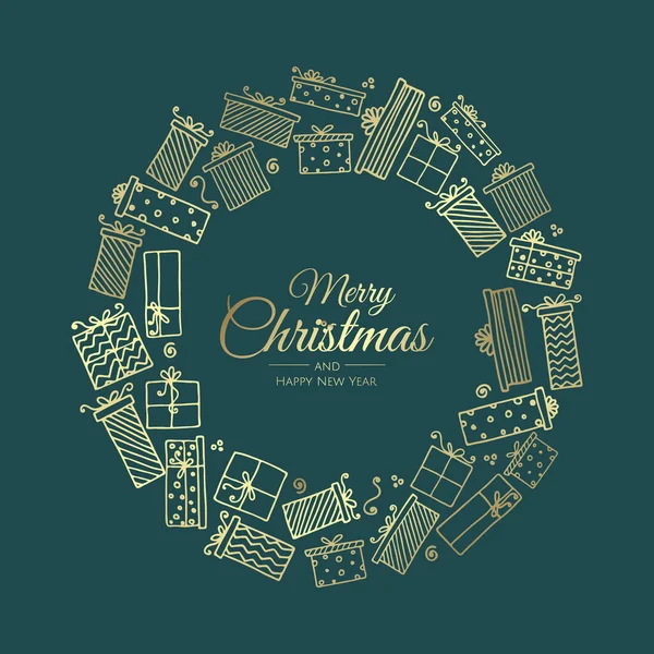 プレゼント付きメリークリスマス抽象カード。クリスマスセール、休日のウェブバナー. — ストックベクタ