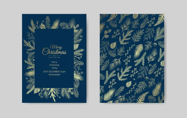 Ensemble de cartes de Noël vectorielles. Modèle de carte de fête de vacances Design — Image vectorielle