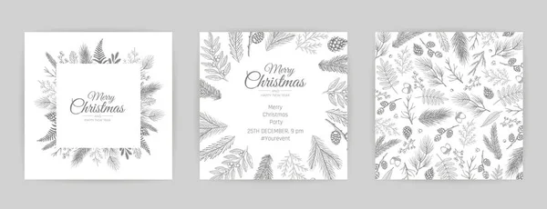 Vector Christmas Cards Set. Holiday Party Card Templates Design — Stock Vector