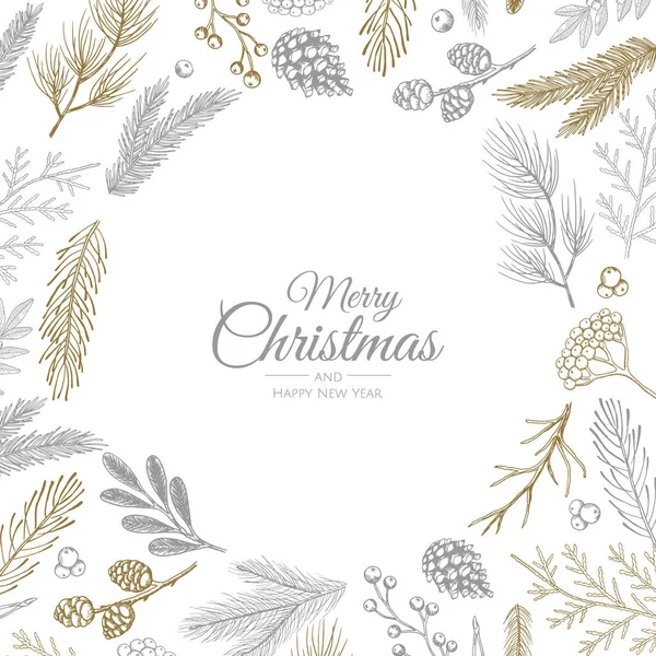 Noel tebrik kartı ve yeni yıl ağacı. Vektör tatil illüstrasyonu.