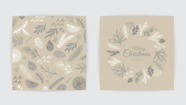 Vektör Noel kartları ayarlandı. Tatil Partisi Kart Şablonu Tasarımı