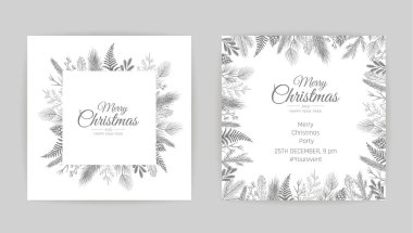 Noel tebrik kartı ve yeni yıl ağacı. Vektör tatil illüstrasyonu.