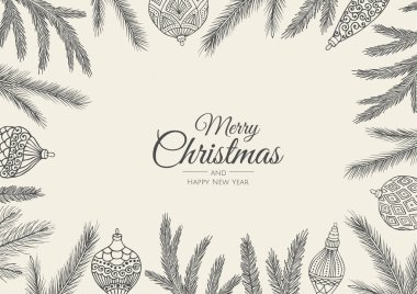 Noel tebrik kartı ve yeni yıl ağacı. Vektör tatil illüstrasyonu.