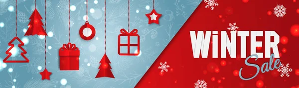 Banner de Navidad. Antecedentes Objetos de Navidad vistos desde arriba. Venta invierno — Vector de stock