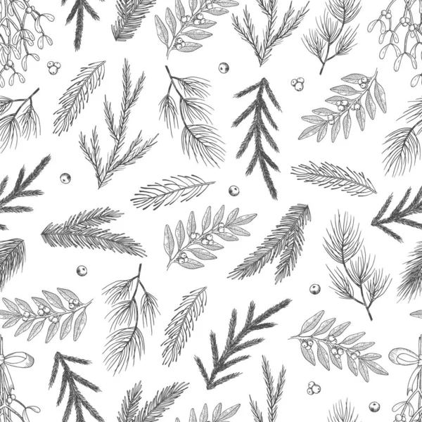 Modello senza cuciture con coni disegnati a mano, albero di Natale. Illustrazione vettore di Natale. — Vettoriale Stock