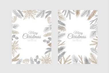 Vektör Noel kartları ayarlandı. Tatil Partisi Kart Şablonu Tasarımı