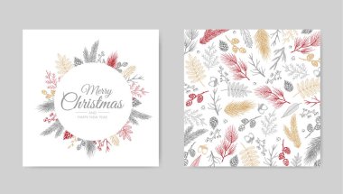 Vektör Noel kartları ayarlandı. Tatil Partisi Kart Şablonu Tasarımı