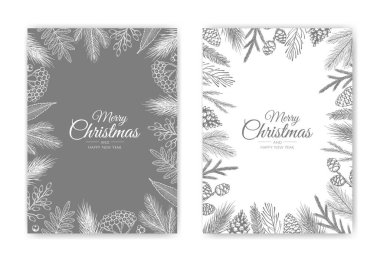 Vektör Noel kartları ayarlandı. Tatil Partisi Kart Şablonu Tasarımı