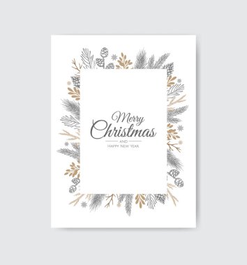 Noel tebrik kartı ve yeni yıl ağacı. El çizimi tasarım vektör çizimi.