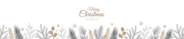 Kış bayrağı. Elle çizilmiş koniler, Xmas ağacı. Noel vektör illüstrasyonu.