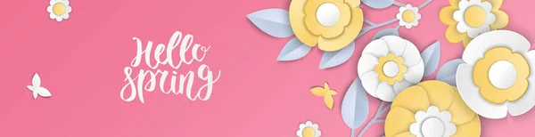 Banner de venta de primavera con flores. Banner perfecto para promociones, revistas, publicidad, sitios web. Ilustración vectorial. — Vector de stock