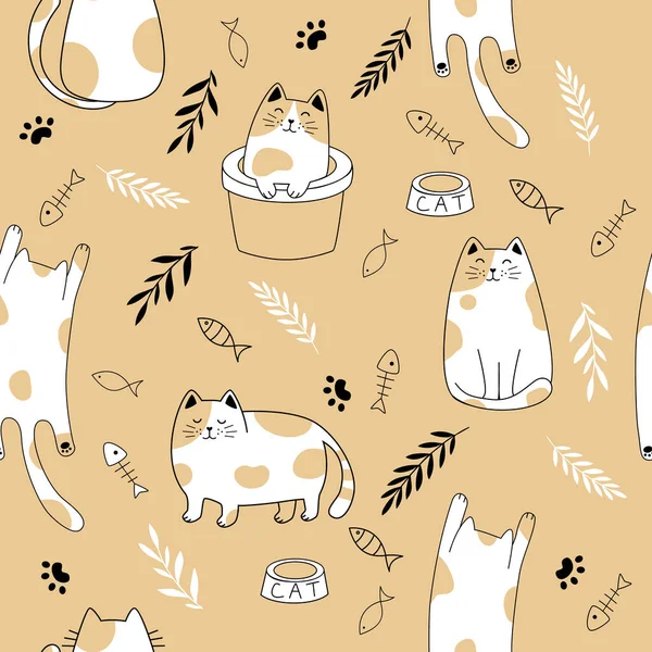 Безшовний візерунок з милими кішками. Креативні діти малюють текстуру Векторні ілюстрації — стоковий вектор