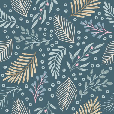 Bitki ve çiçeklerle kusursuz sevimli çiçek vektör deseni. Çiçek arkaplanı.