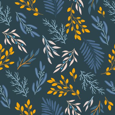 Bitki ve çiçeklerle kusursuz sevimli çiçek vektör deseni. Çiçek arkaplanı.