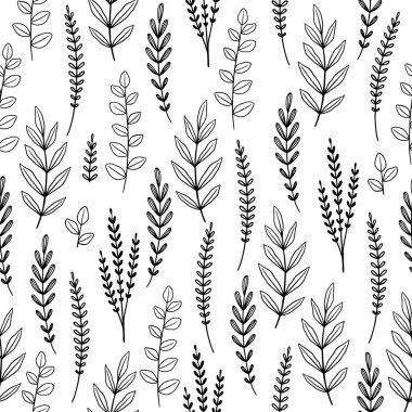 Bitki ve çiçeklerle kusursuz sevimli çiçek vektör deseni. Çiçek arkaplanı.