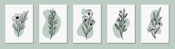Conjunto vectorial de tarjetas de diseño floral. Saludo, plantilla de invitación de boda postal. Marco elegante con rosa y anémona — Archivo Imágenes Vectoriales