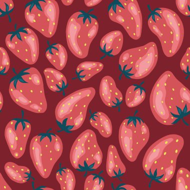 Taze çilek arkaplanının kusursuz deseni. Dergi, kitap, kart, menü kapağı, web sayfaları için kullanılır.