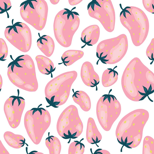 Стромберри узор, цветной бесшовный векторный узор с нарисованными вручную летними ягодами, розовые и красные плоды, хороший принт, цветные карикатурные иллюстрации — стоковый вектор