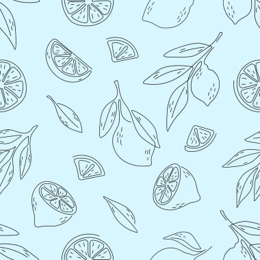 Elle çizilmiş limonların kusursuz deseni. Karalama el çizimi desen