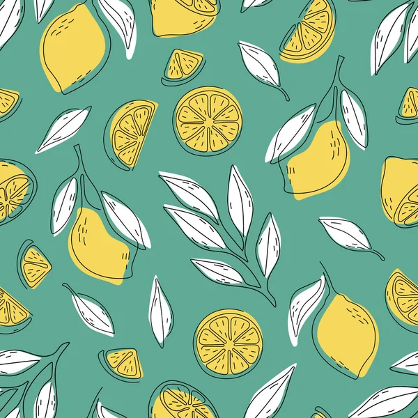 Pola mulus dari lemon dengan gaya menggambar tangan - Stok Vektor