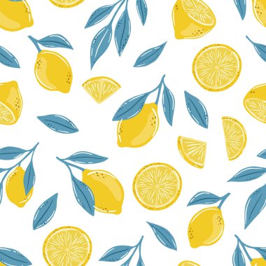 Elle çizilmiş limonların kusursuz deseni. Citrus meyve arka planı. Tekstil duvar kağıdı posterleri için mükemmel.