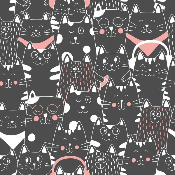 Seamless pattern with doodle cats. Can be used for textile, website background, book cover, packaging. — Stock Vector