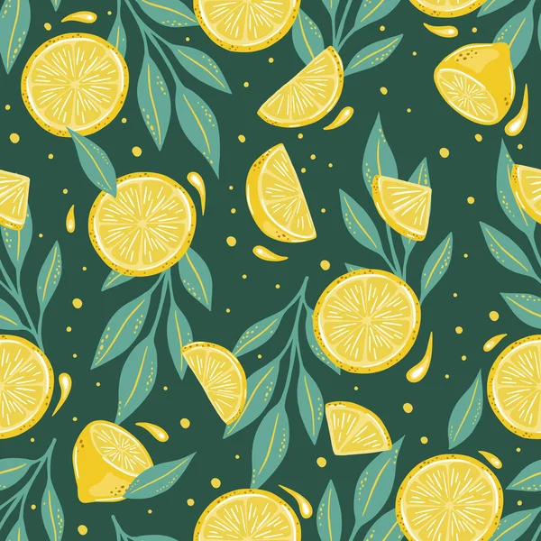 Nahtloses Muster handgezeichneter Zitronen. Zitrusfrüchte Hintergrund. Perfekt für textile Tapeten-Poster — Stockvektor