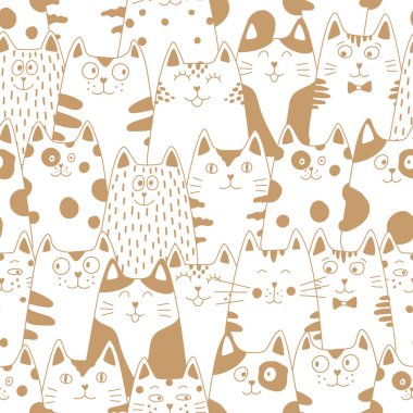 Şirin kedilerle kusursuz çocuksu bir düzen. Yaratıcı çocuklar el çizimi arka plan