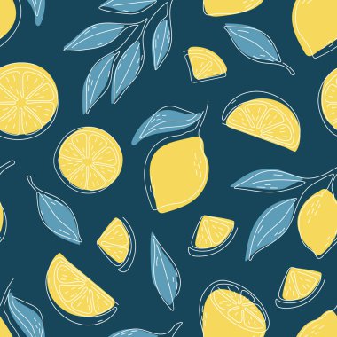 Elle çizilmiş limonların kusursuz deseni. Citrus meyve arka planı. Tekstil duvar kağıdı posterleri için mükemmel.