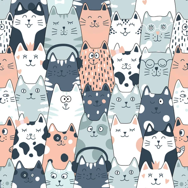Seamless pattern with cats. Cute cat set. Funny cartoon animal characters. Royalty Free Stock Illustrations
