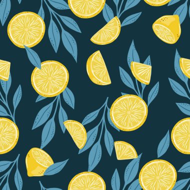 Limonlar ve yapraklarla kusursuz bir yaz şablonu.