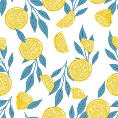 Elle çizilmiş limonların kusursuz deseni. Citrus meyve arka planı. Tekstil duvar kağıdı posterleri için mükemmel.