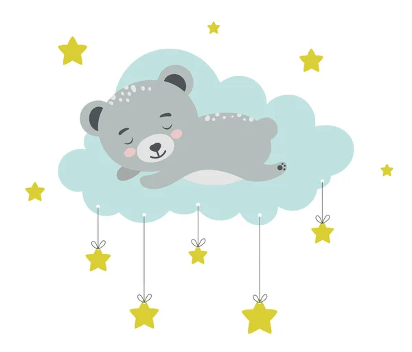 Bear sleeping on cloud. Baby animal concept illustration for nursery, character for children. — Image vectorielle