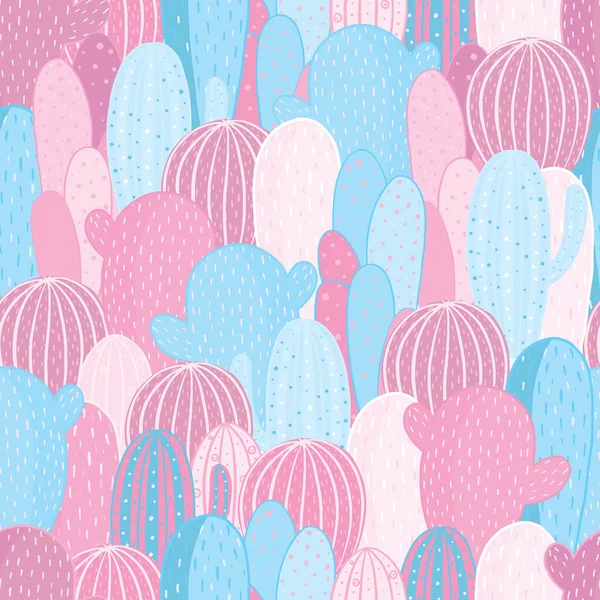 Patrón sin costura cactus rosa y azul. Textura vectorial para textil, papel de embalaje, embalaje. — Vector de stock