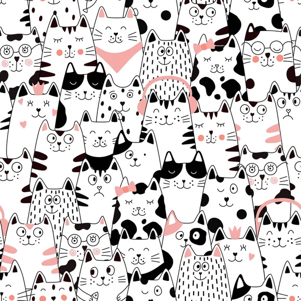 Zökkenőmentes minta macskákkal. Vicces rajzfilmfigurák. — Stock Vector