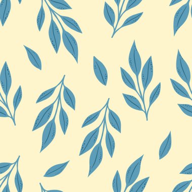 Mavi yapraklı, kusursuz çiçek deseni. Tekstil duvar kağıdı posterleri için mükemmel..