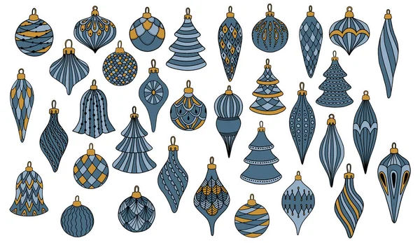 Conjunto de bolas de Navidad. Colección de árboles de Navidad. Para tarjetas de felicitación, papeles de embalaje. — Archivo Imágenes Vectoriales