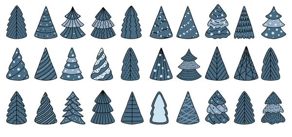 Σετ χριστουγεννιάτικων δέντρων. Συλλογή χριστουγεννιάτικων δέντρων. Για ευχετήριες κάρτες, χαρτί περιτυλίγματος. — Διανυσματικό Αρχείο