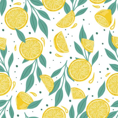 Limonlar ve yapraklarla kusursuz bir yaz şablonu.