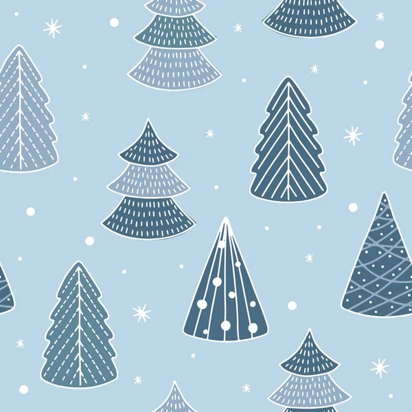Modèle sans couture de Noël pour les cartes de vœux, papiers d'emballage. Doodle arbres de Noël. — Image vectorielle