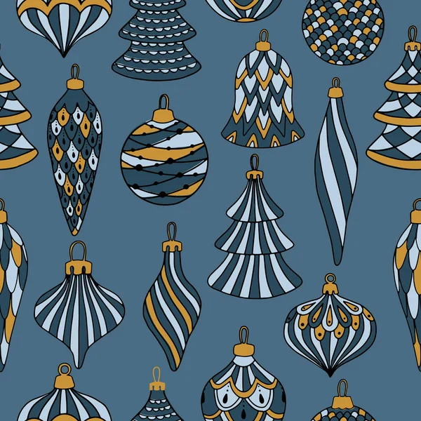 Navidad y Feliz Año Nuevo patrón sin costuras con decoraciones de Navidad. — Archivo Imágenes Vectoriales