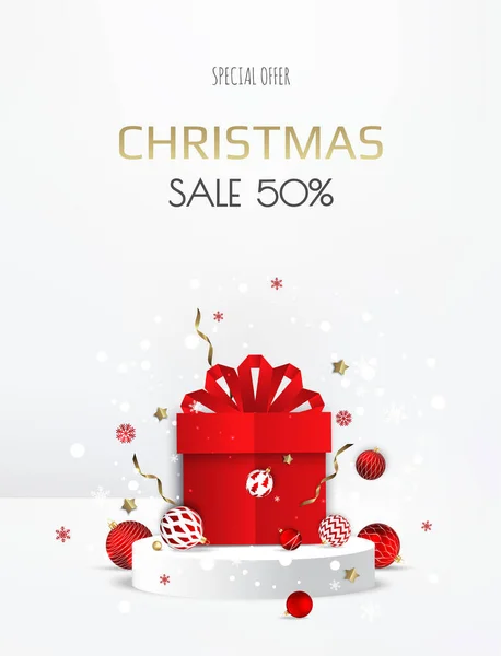 Feliz modelo de banner de venda de Natal. Cartão, banner, cartaz, cabeçalho para o site — Vetor de Stock