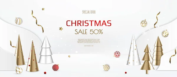 Frohe Weihnachten Verkauf Banner Vorlage. Grußkarte, Banner, Poster, Header für Webseite — Stockvektor