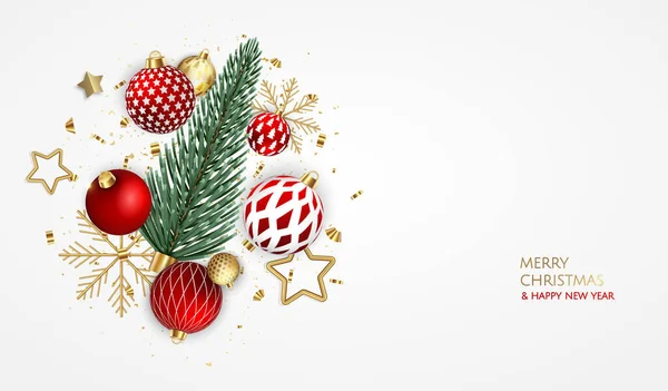 Frohe Weihnachten Grußkarte mit Christbaumschmuck — Stockvektor